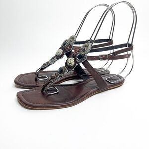 🍋 Sigerson Morrison • Women’s T-Strap Beaded Leather Sandals Size 7